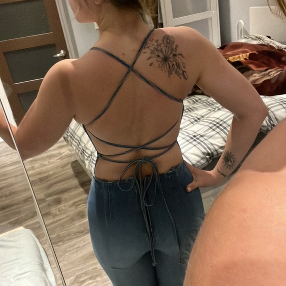 Vintage Jean genie lace up denim jumpsuit xs - Picture 3 of 8